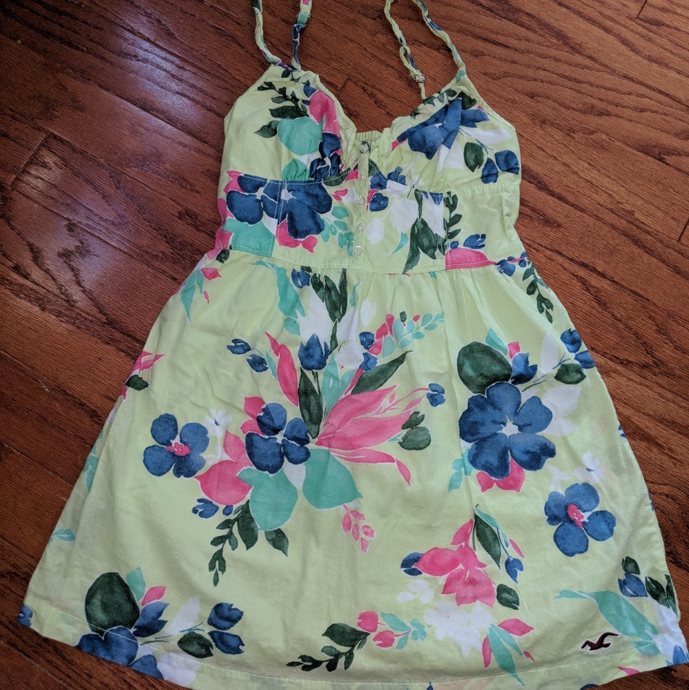 Hollister Floral pattern sun dress - medium - Light Green / Yellow Blue Pink